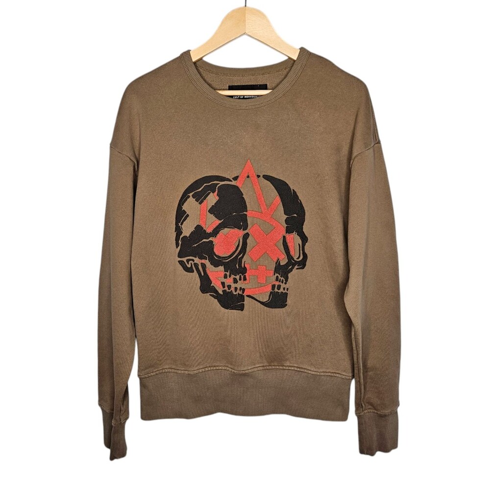 CULT OF INDIVIDUALITY Sweatshirt Mens Small Pullover Skull Brown Crew Neck
